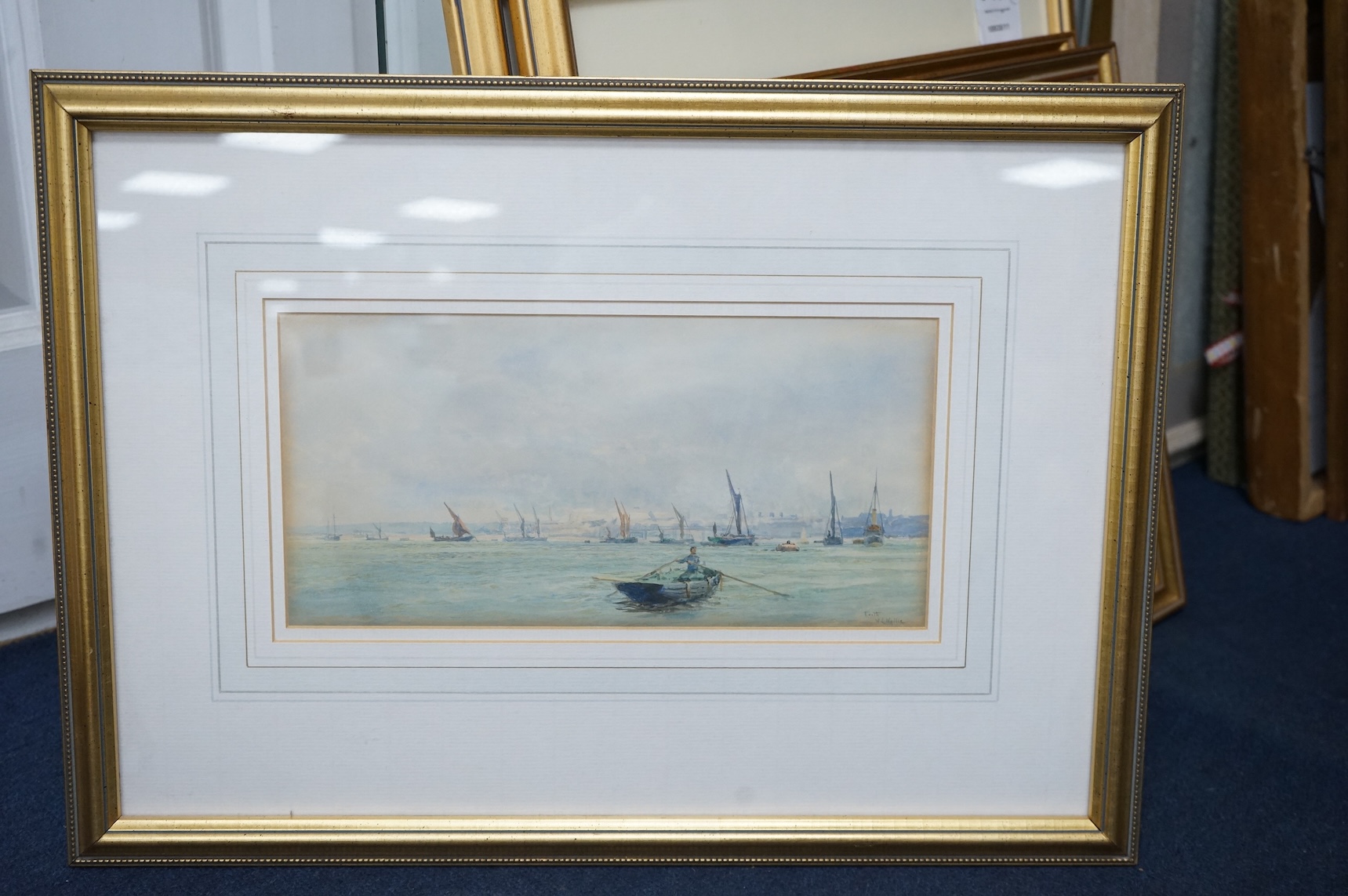 William Lionel Wyllie (1851-1931), Erith, signed, watercolour, 15 x 30cm